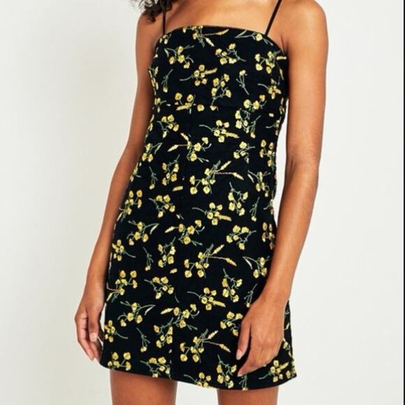Urban Outfitters Pins & Needles Audrey Embroidered Yellow Floral Slip Dr… - Picture 1 of 6